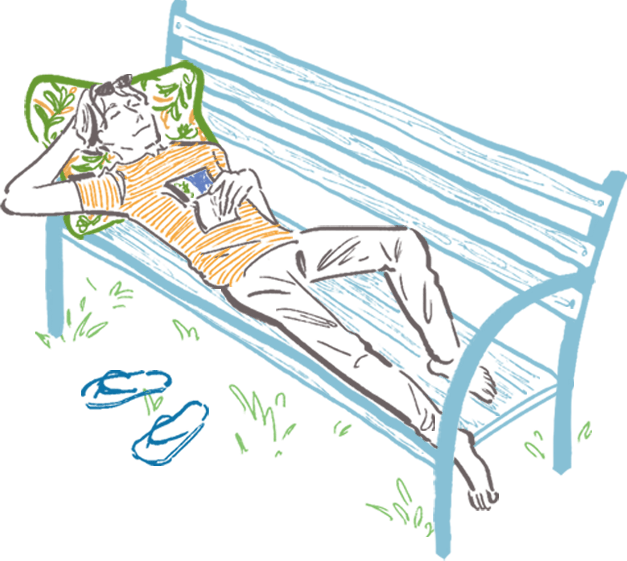 ベンチに寝転んでいるイラスト