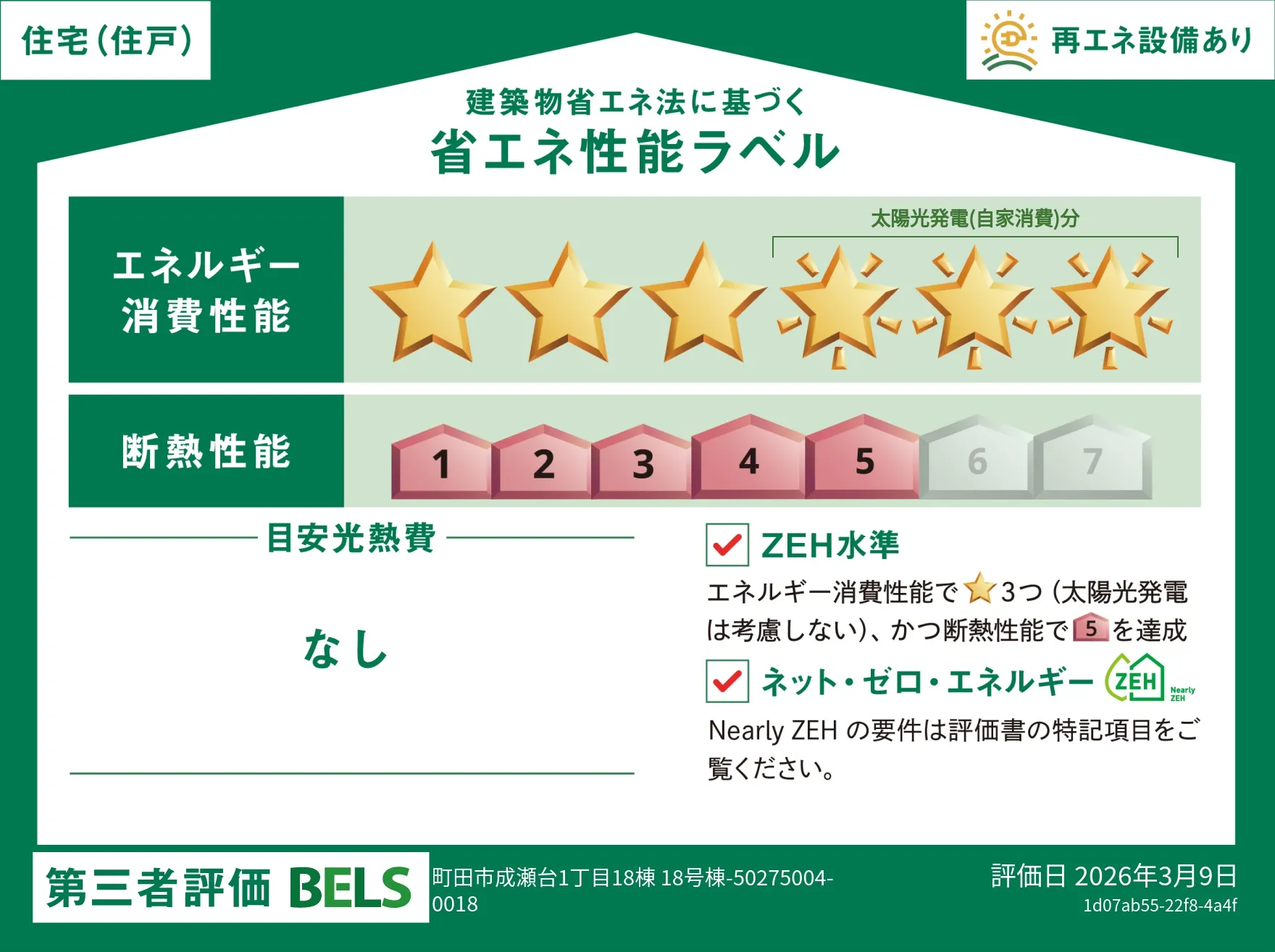 【ブルーミングガーデン 町田市成瀬台1丁目18棟-長期優良住宅- 18号棟】省エネ性能ラベル