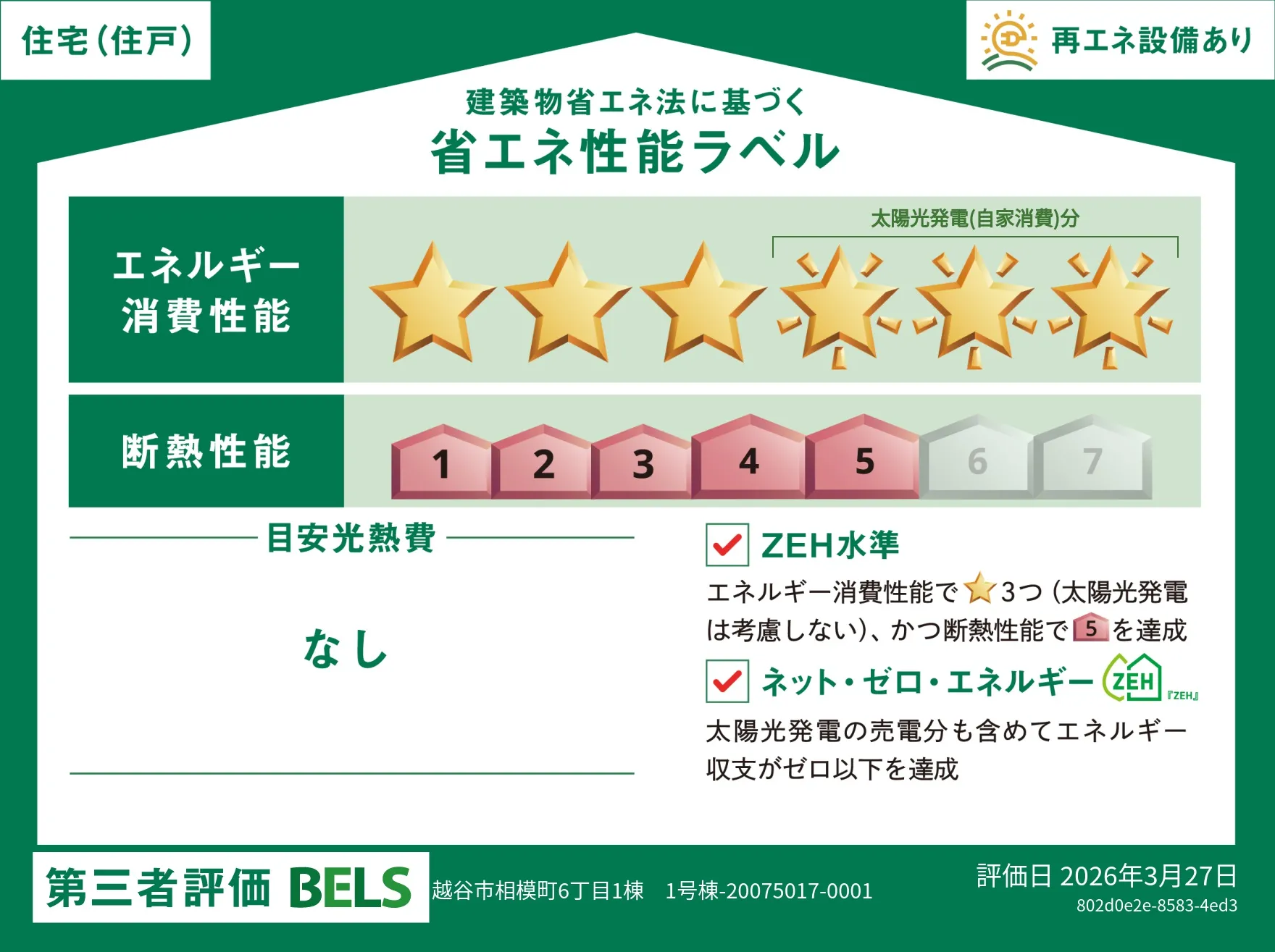 【ブルーミングガーデン 越谷市相模町6丁目1棟-長期優良住宅- 】省エネ性能ラベル  