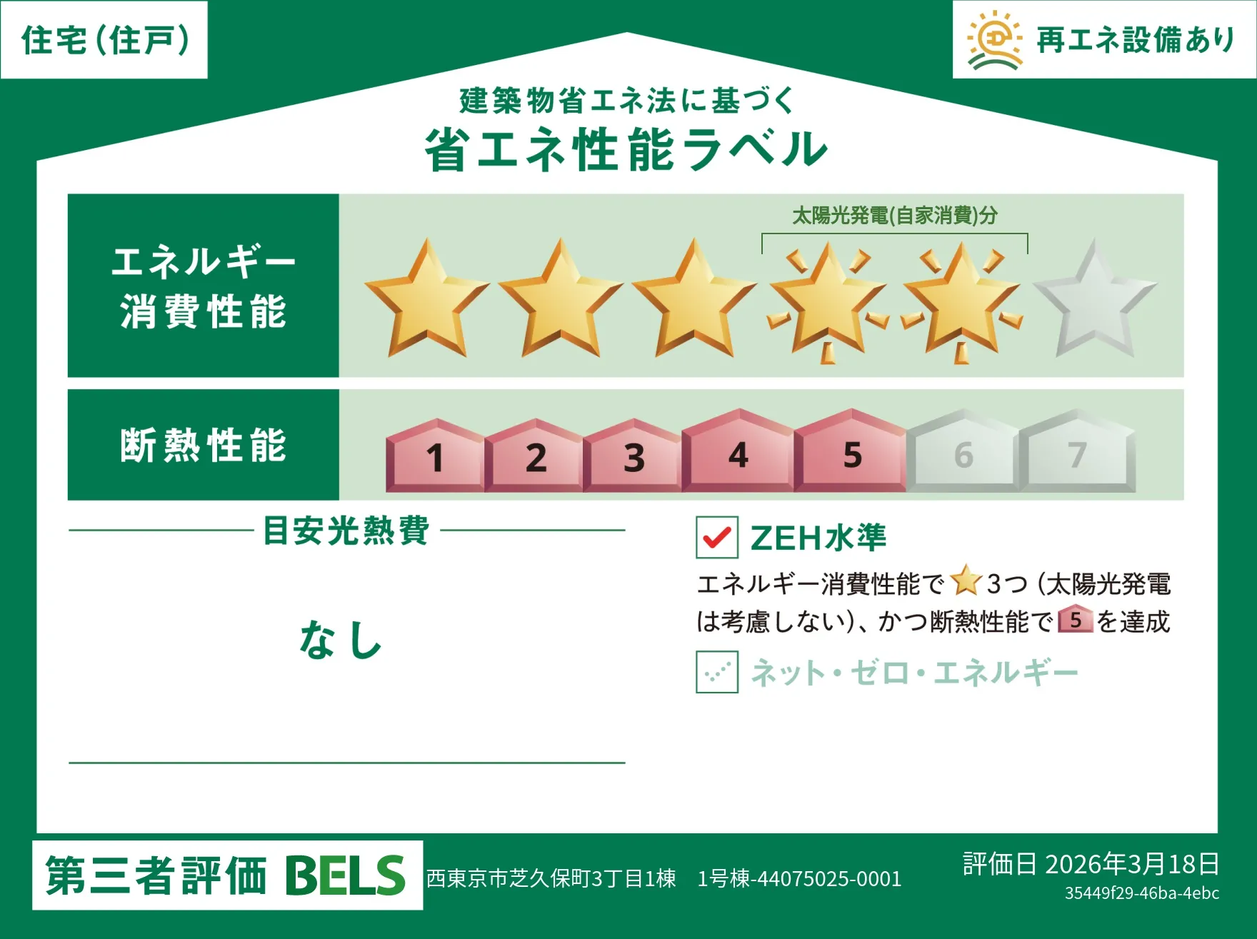 【ブルーミングガーデン 西東京市芝久保町3丁目1棟 】省エネ性能ラベル