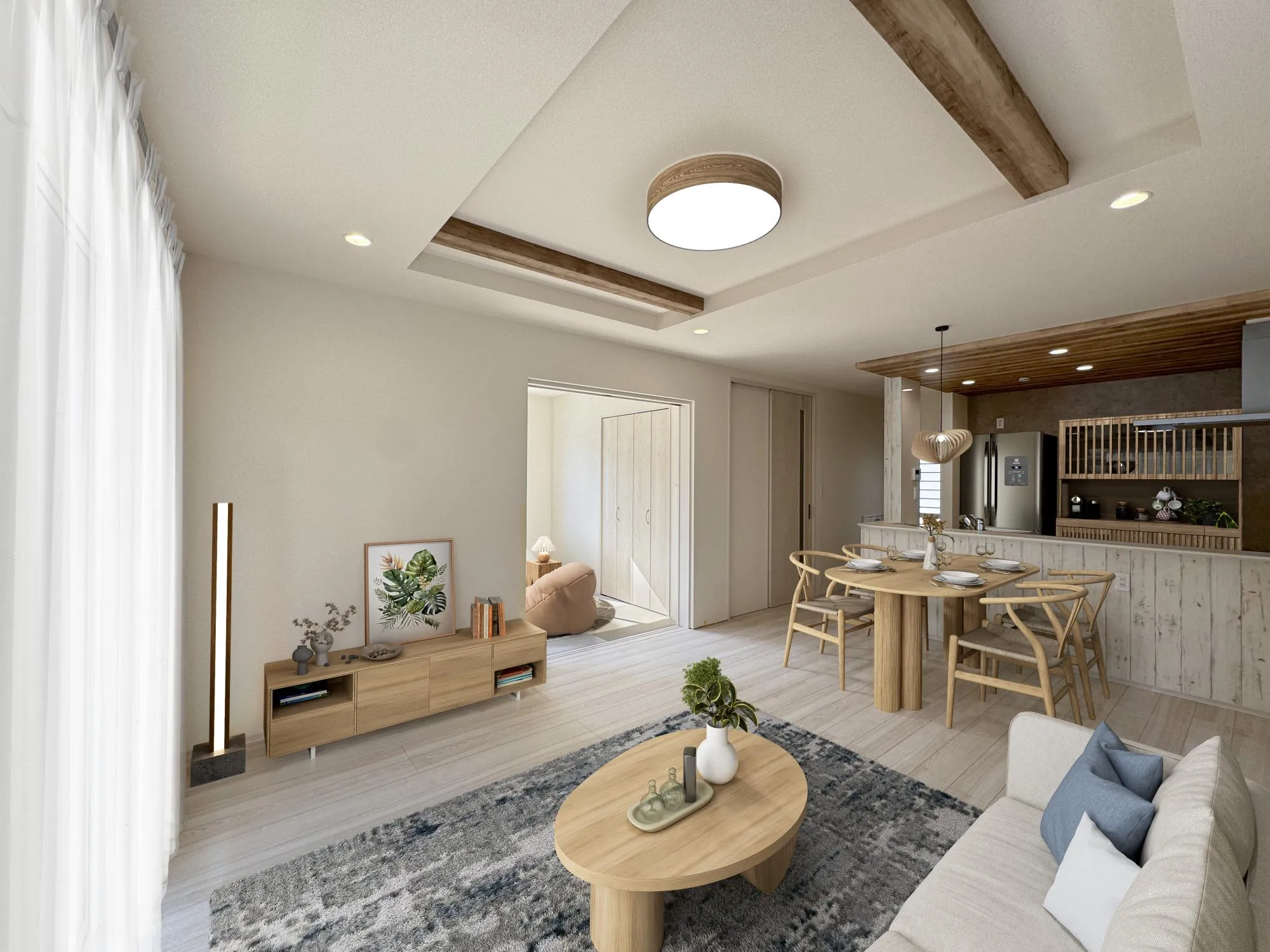 【⑬号棟LDKイメージ】実際の室内写真に家具等を配置したCG画像です。家具付き販売ではございません。