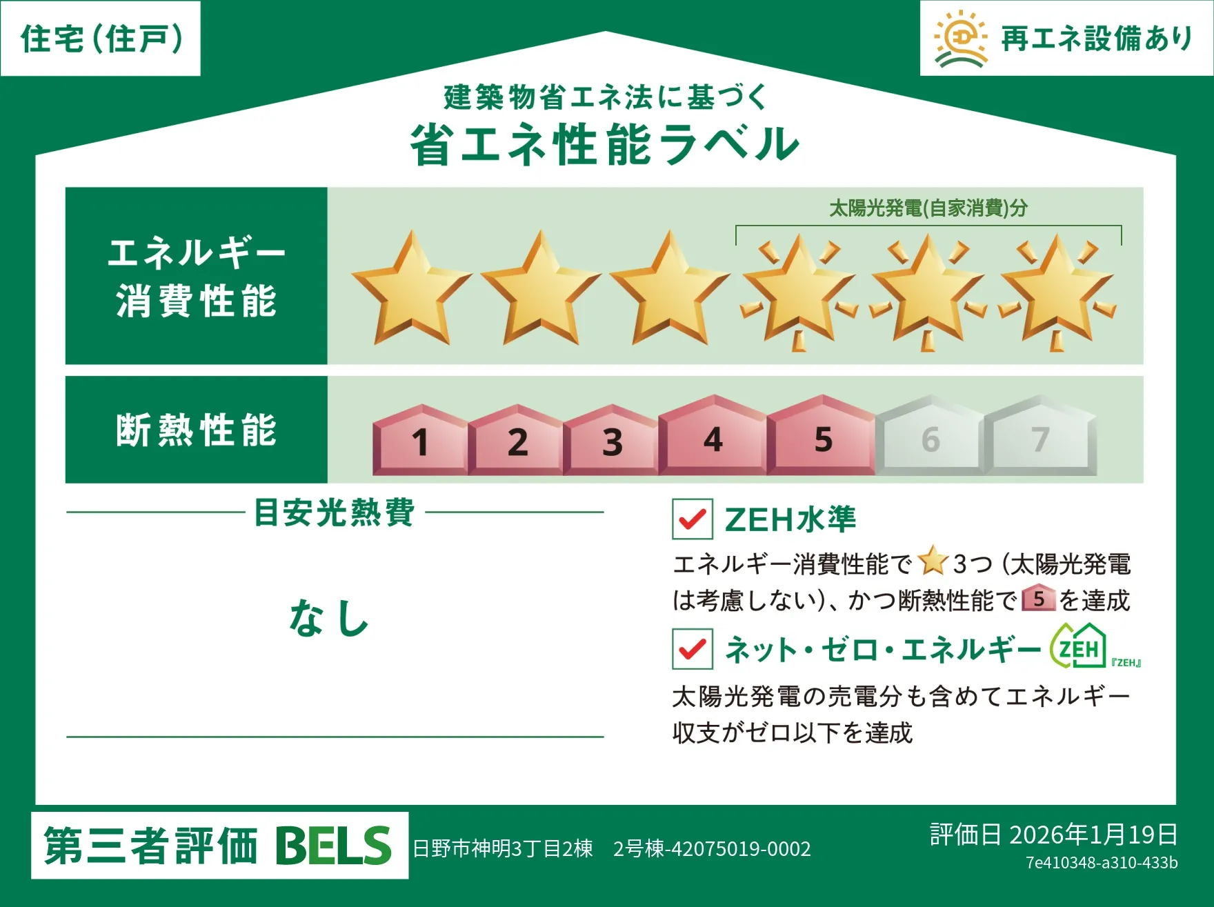 【ブルーミングガーデン 日野市神明3丁目2棟-長期優良住宅- 2号棟】省エネ性能ラベル