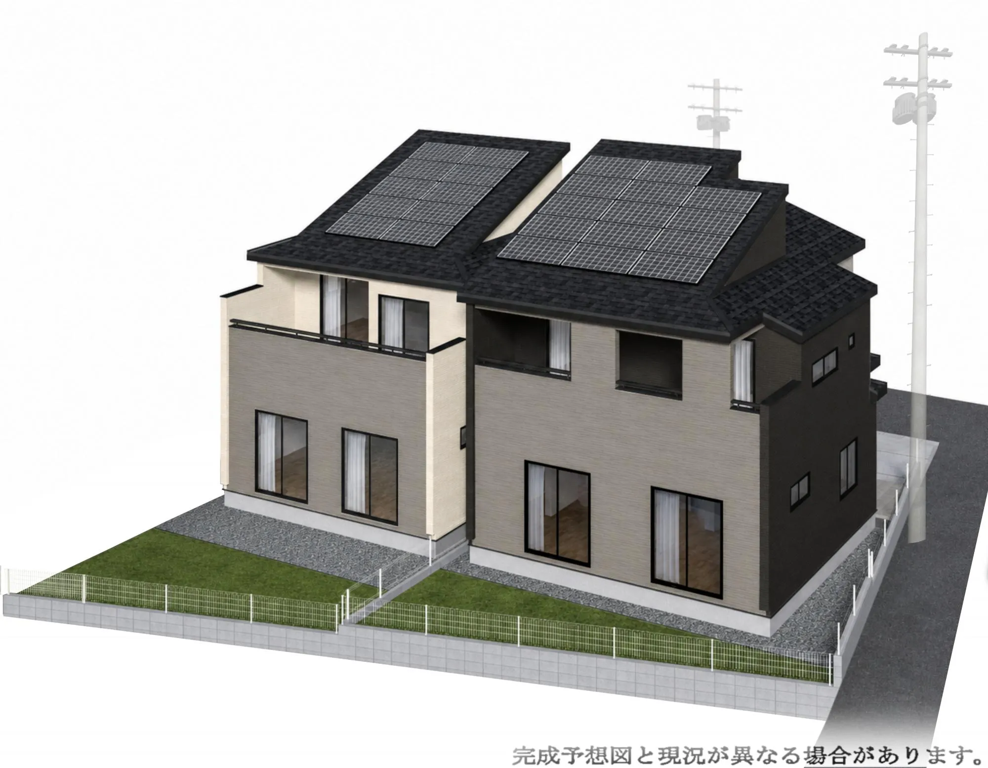 【外観完成予想図(左1号棟、右2号棟)】