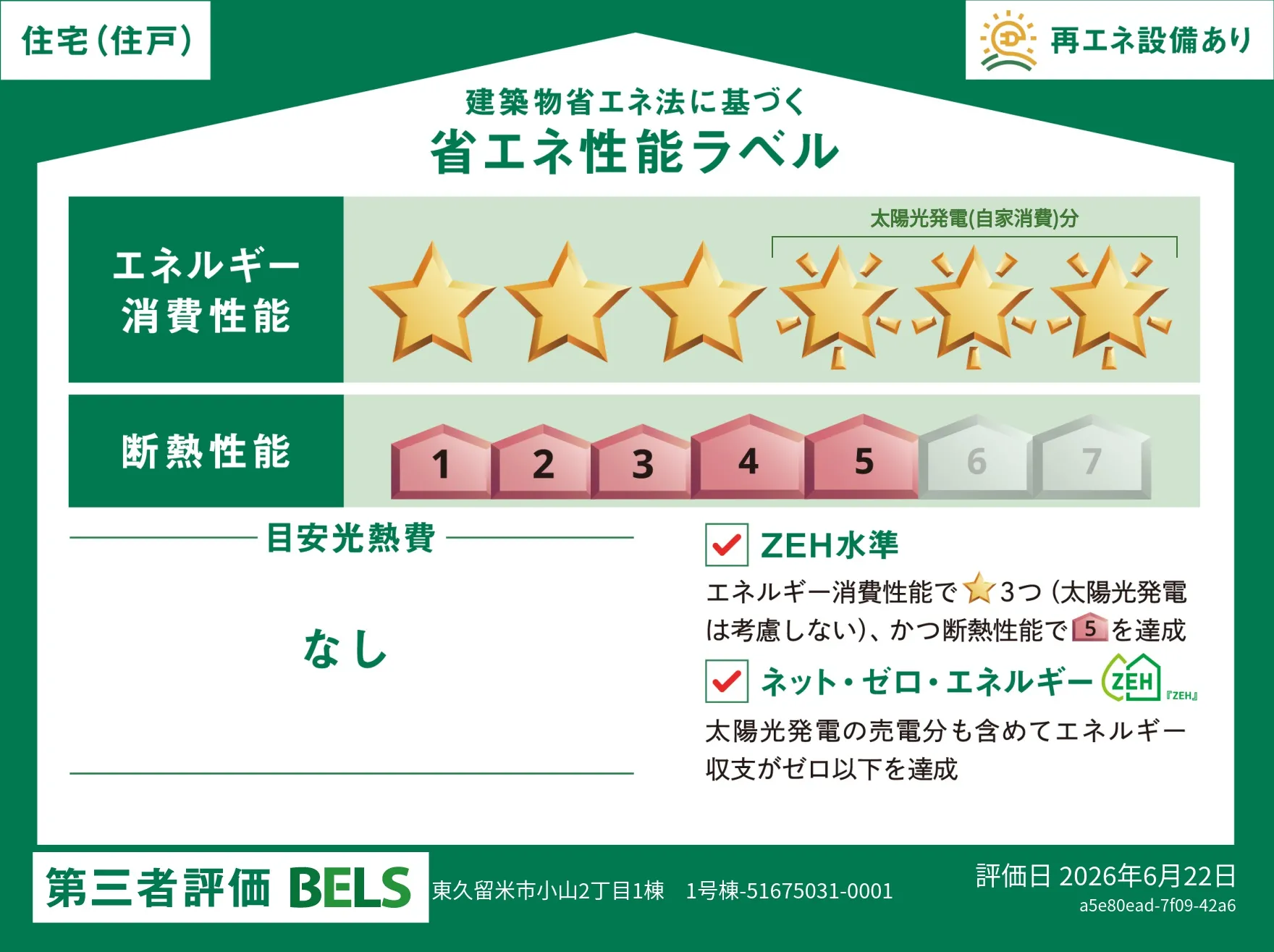 【ブルーミングガーデン  東久留米市小山2丁目1棟 】省エネ性能ラベル  