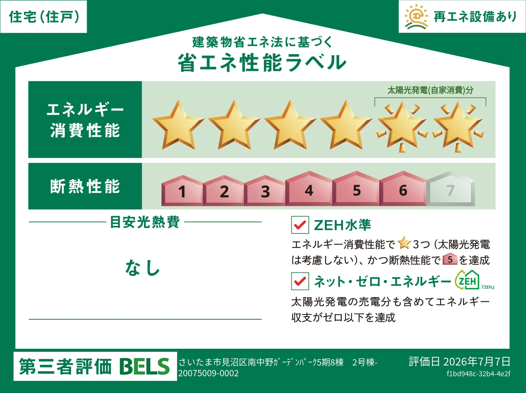 【ブルーミングガーデン さいたま市見沼区南中野ガーデンパーク5期8棟 第Ｖ期2号棟】省エネ性能ラベル  